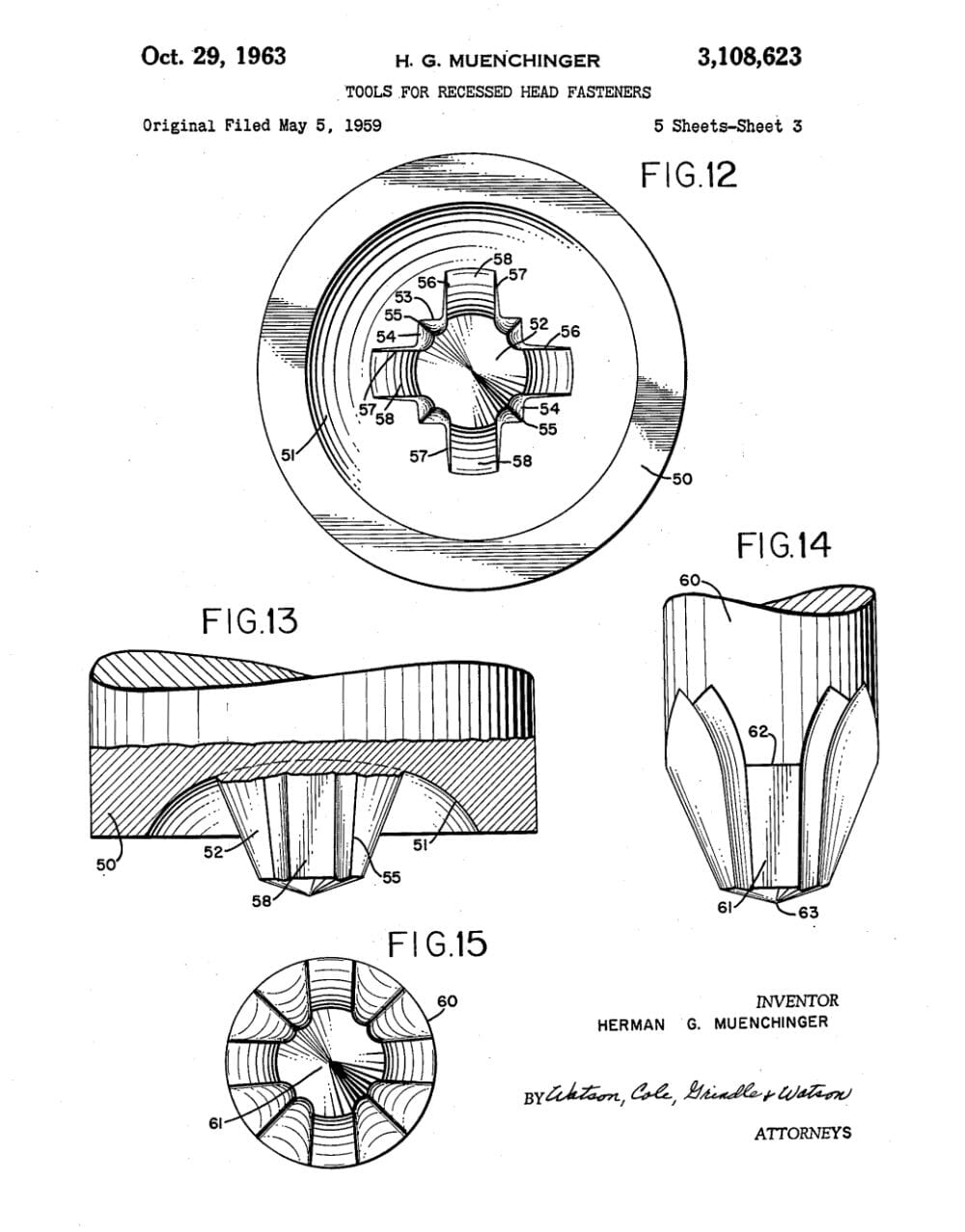 Extracto tomado de la patente original de 1959 para el accionamiento Pozidriv (Pozi).