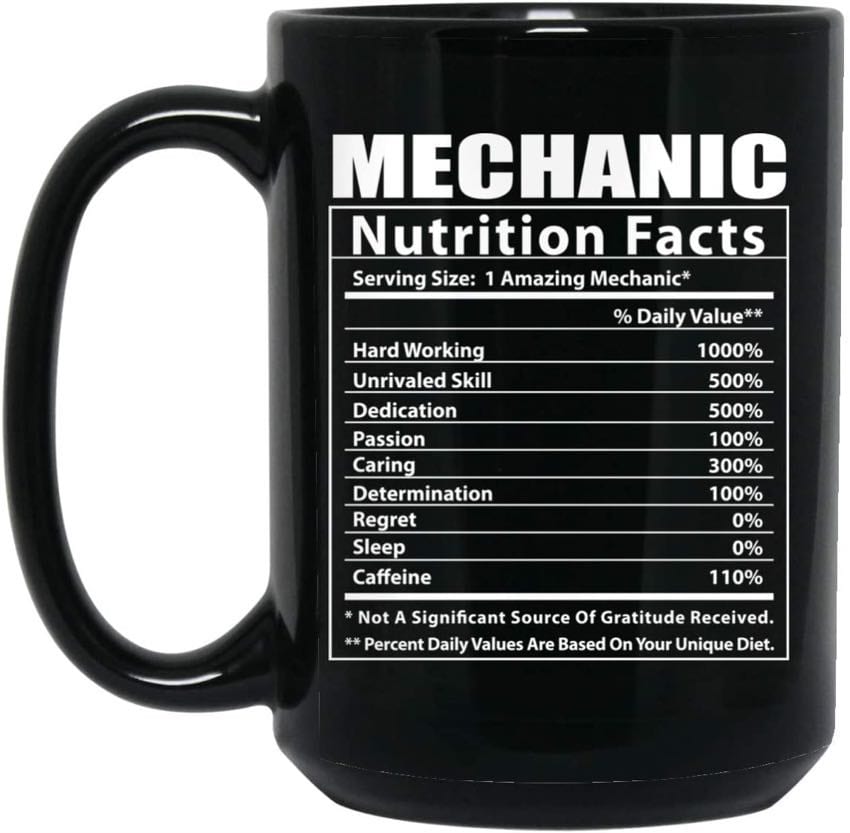 Taza de café Información nutricional del mecánico
