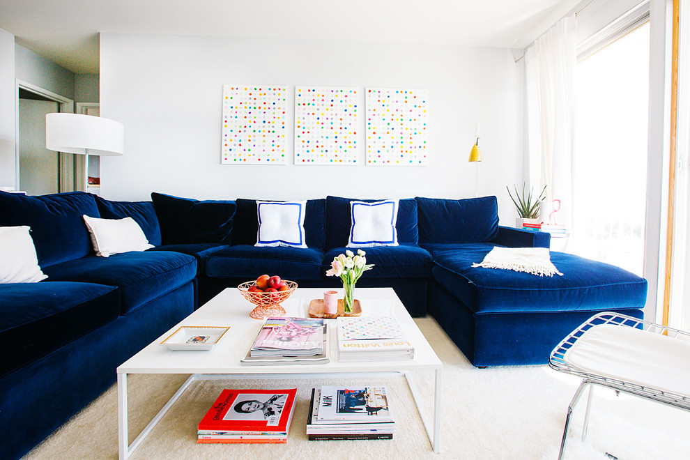 diseño de sofá de terciopelo de color azul decoración del hogar