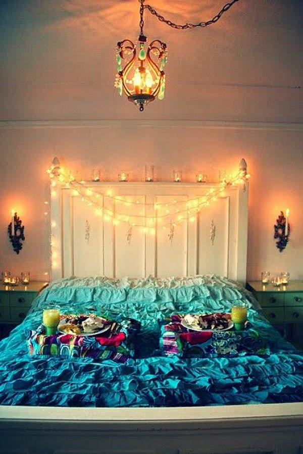 ideas de decoración de luces navideñas para el dormitorio